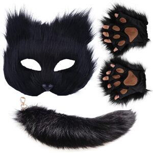 7692 Therian Mask And Tail Set For Girls Halloween - Cat, Fox,